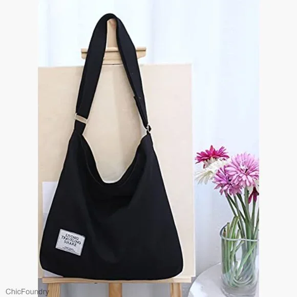 Large Canvas Hobo Tote Bag Adjustable Strap Crossbody Shoulder Bag - Picture 3 of 7